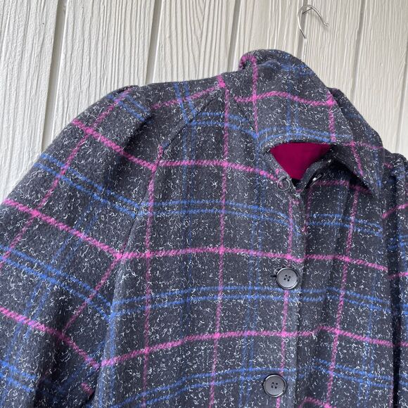 VTG 70s Miss New Yorker Plaid Wool Blend Coat – Hot Pink Lining – S/M - Picture 10 of 10